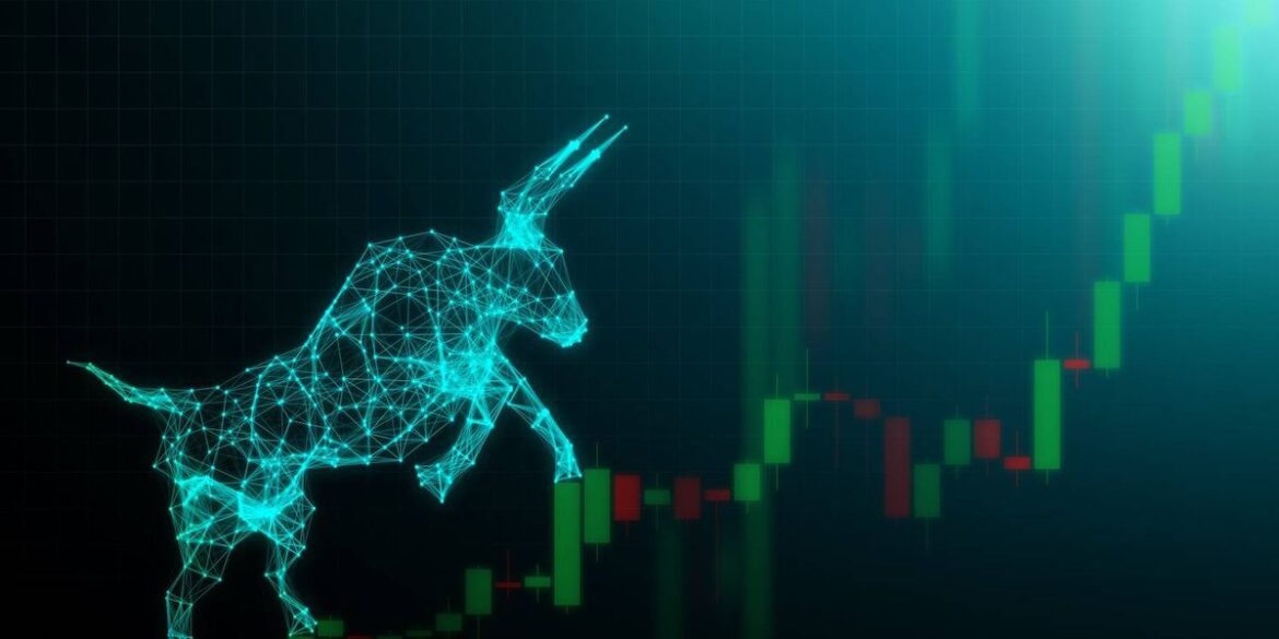 Digital bull on a rising stock chart symbolizing a bullish market trend.jpg