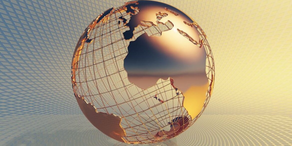 Globe made of copper metal showing europe africa and south america.jpg