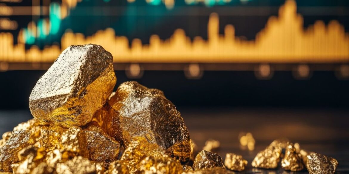 Gold nuggets on table with a blurred financial chart in the background.jpg
