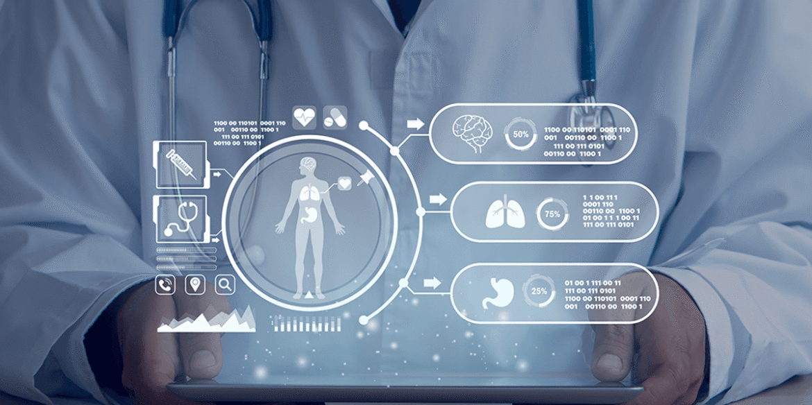 Doctor holds tablet displaying digital human body with health data overlaid with medical icons.png