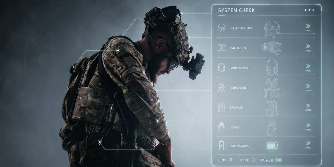 Soldier in camouflage gear stands in front of a digital system check display.jpg